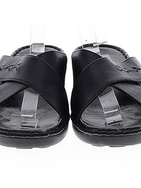 Josef Seibel Black Leather Wedge Slide Sandals